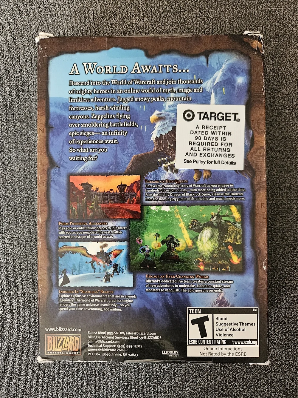 Vintage 2004 World of Warcraft PC Big Box (Incomplete - 1 Disc + Manual Only)